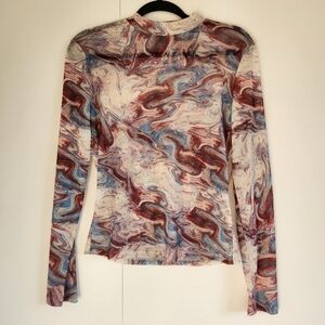 XL Swirl Mesh Long Sleeve Top | Abstract Marble Print Y2K Vaporwave